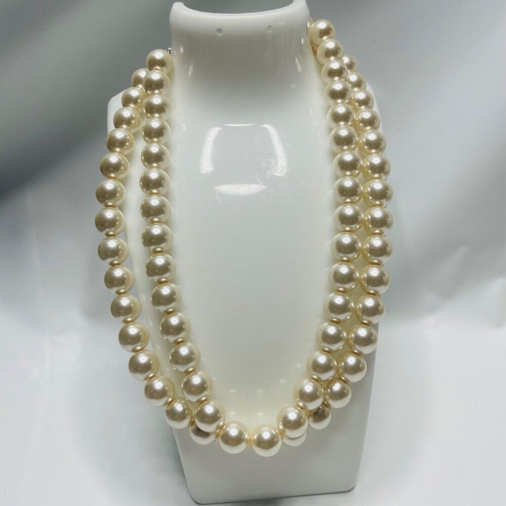 Large Pearl Necklace Faux Two Strand